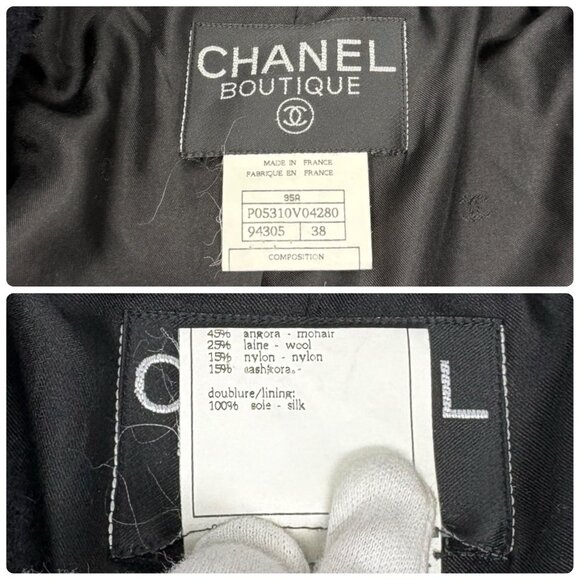CHANEL Vintage 95A CC Mark Logo Jacket #38 Mohair Wool Black Gold [106212] - Picture 12 of 12